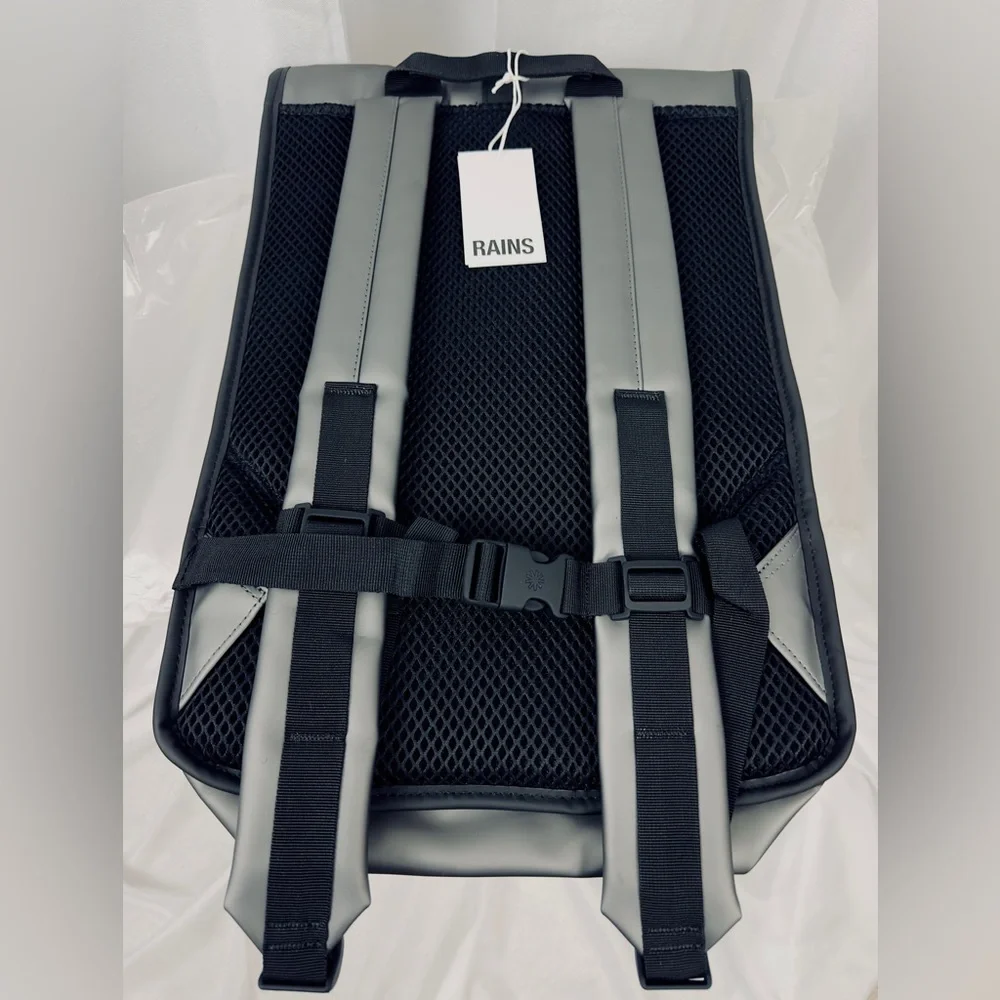 RAINS Metallic Grey Rolltop Rucksack Waterproof Backpack/Carrying Bag  17L   NIP